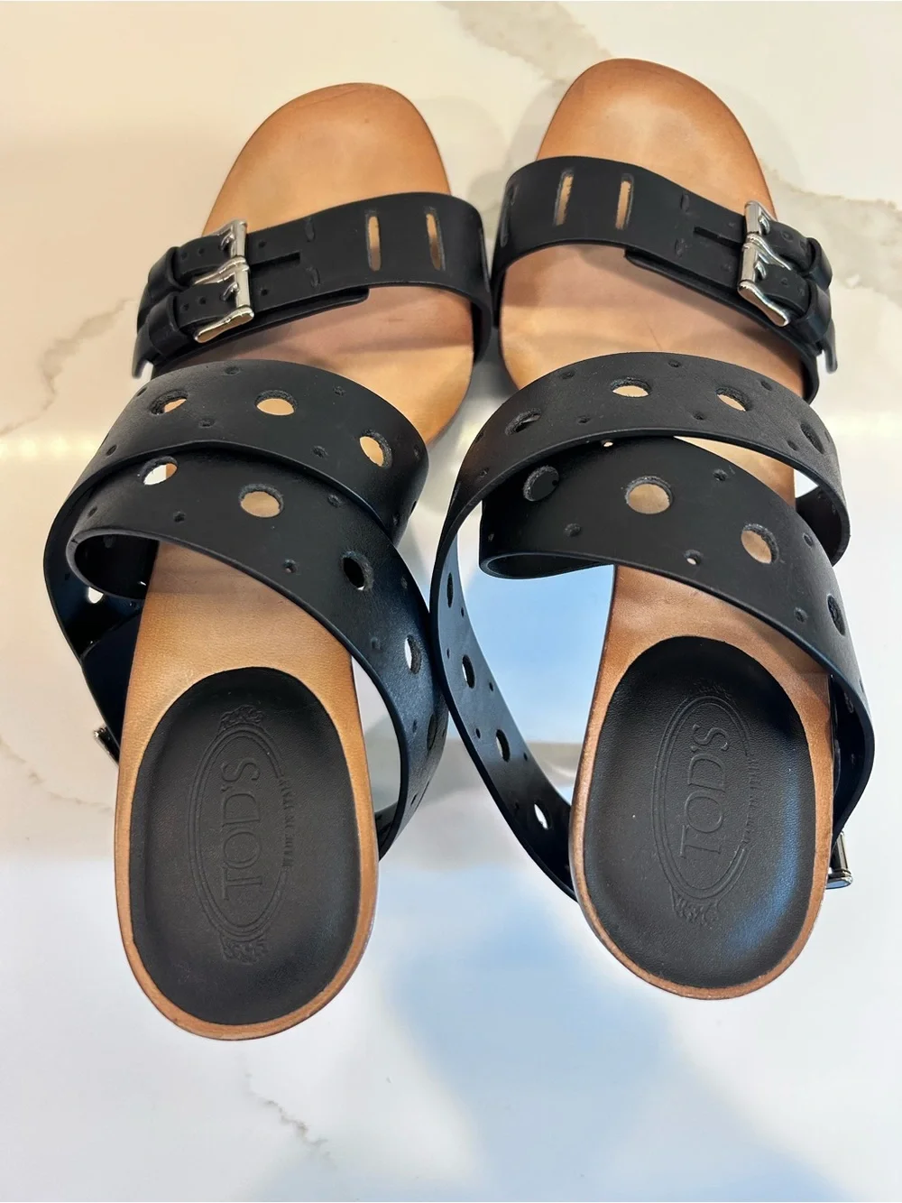 Tod’s Black Sasha Gomma Sandalo Forature Platform Heels